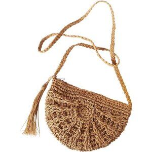 Women Straw Crossbody Purse Beach Handmade Woven Shoulder Bag with Tassels
